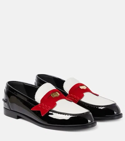 Christian Louboutin Donna Patent Red Sole Penny Loafers In Black