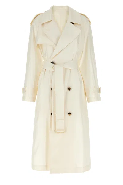 Burberry Long Silk Trench Coat In White