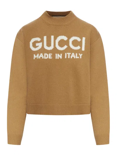 Gucci Women Logo Intarsia Wool Knit Sweater In Brown