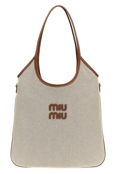 Miu Miu Women Shopping Canvas Logo In Cream