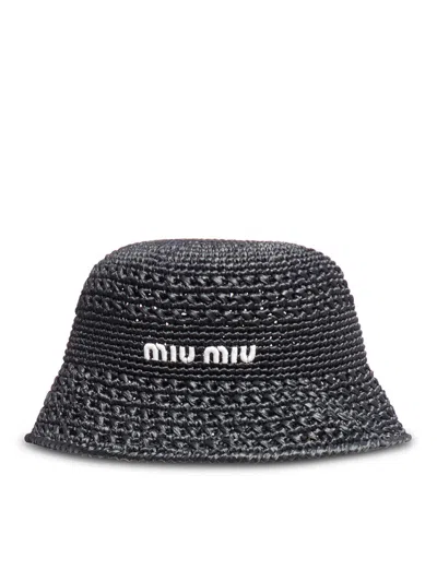 Miu Miu Women Woven Fabric Hat In Black