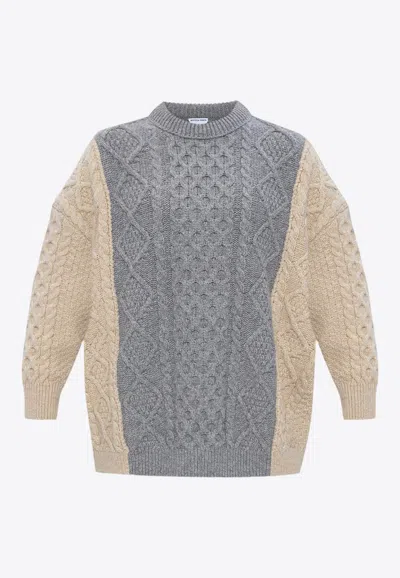 Bottega Veneta Aran Paneled Wool Sweater In Gray
