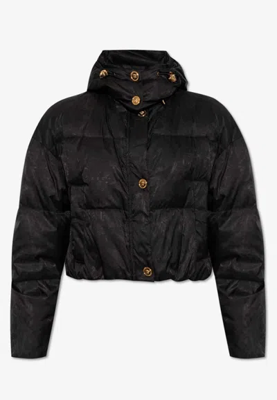 Versace Barocco Cropped Puffer Jacket In Black