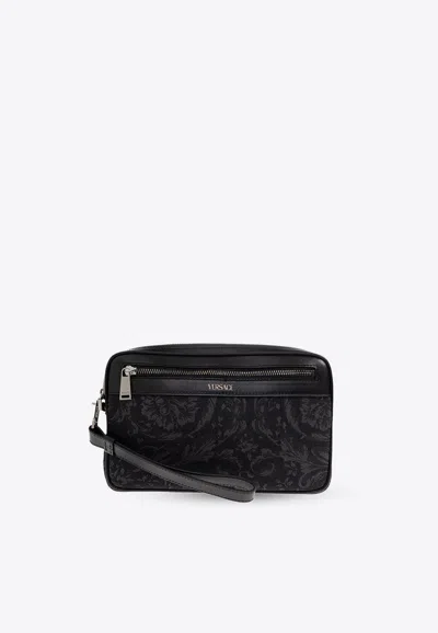 Versace Barocco Jacquard Pouch Bag In Black