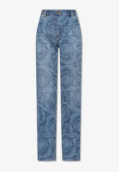 Versace Barocco Straight-leg Jeans In Blue