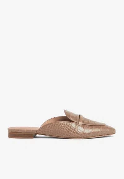 Malone Souliers Berto Crocodile-embossed Leather Mules In Taupe