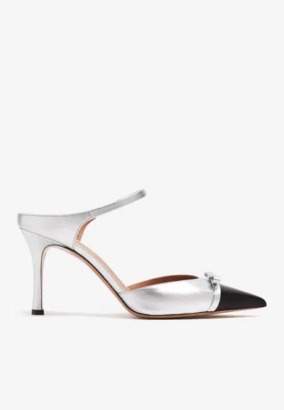 Malone Souliers Blythe 80 Bow-embellished Two-tone Metallic Leather Mules In Silver