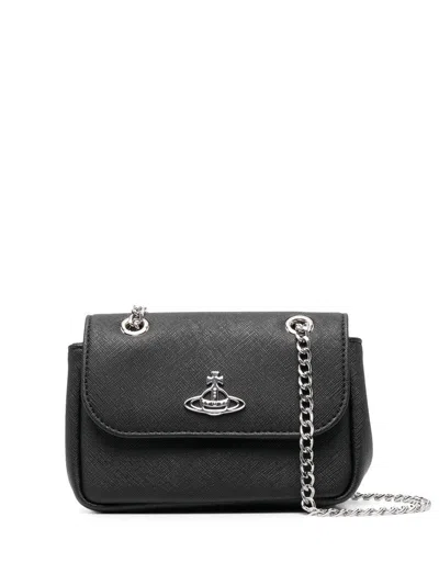 Vivienne Westwood Saffiano Small Purse On Chain In Black