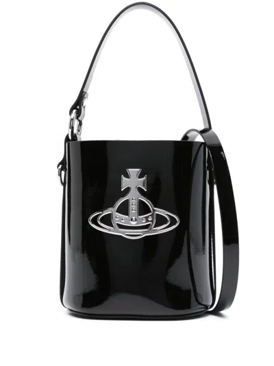 Vivienne Westwood Daisy Patent Leather Bucket Bag In Black