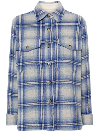 Isabel Marant Faxona Checked Wool Coat In Blue