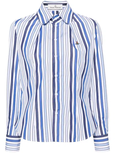 Vivienne Westwood Logo Embroidered Striped Shirt In Blue