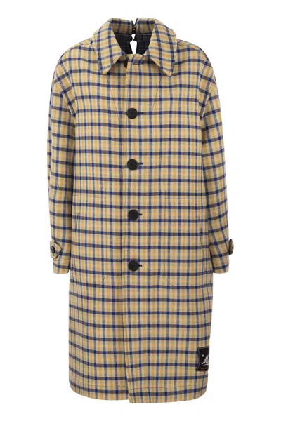 Marni Reversible Wool Coat With Check Pattern In Yellow/blue