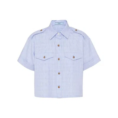 Prada Short-sleeved Prince Of Wales Shirt In Blue