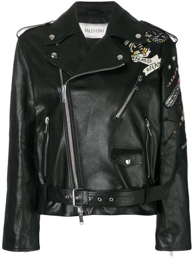 Valentino Embellished Washed Nappa Leather Jacket, Black In Nero