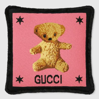 Gucci Needlepoint Cushion With Teddy Bear In Undefined