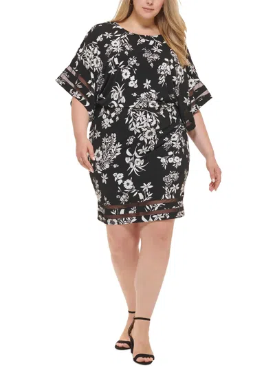 Jessica Howard Plus Womens Floral Blouson Cocktail And Party Dress In Black