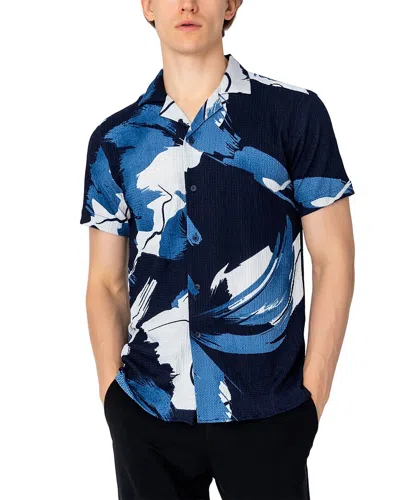 Ron Tomson Short Sleeve Allover Print Shirt In Blue