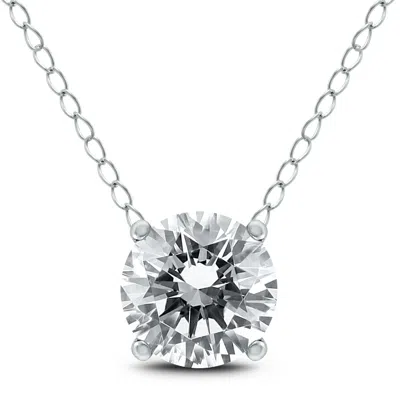 Sselects Signature Quality 1 Carat Floating Round Diamond Solitaire Necklace In 14k In Silver