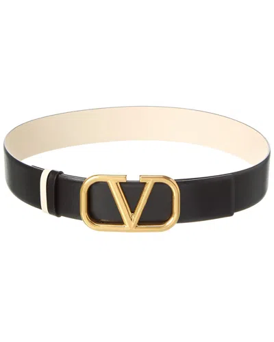 Valentino Garavani Vlogo Leather Reversible Belt In Black