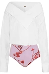 JOHANNA ORTIZ ALIDA COTTON-BLEND POPLIN AND FLORAL-PRINT JERSEY BODYSUIT