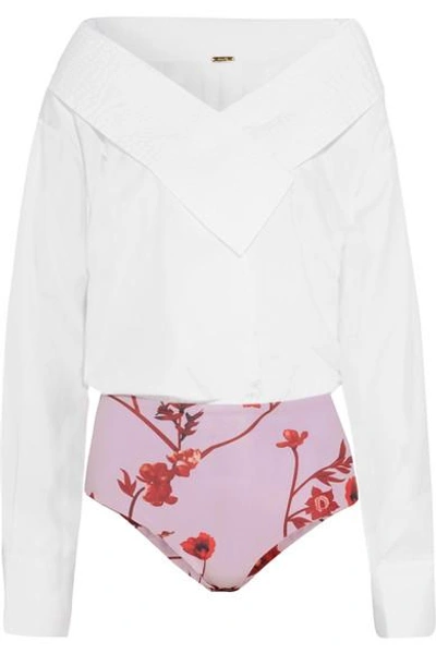 Johanna Ortiz Alida Cotton-blend Poplin And Floral-print Jersey Bodysuit In White