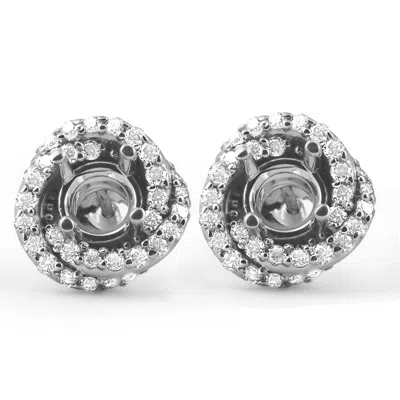 Pompeii3 3/4ct Diamond Halo Studs Spiral Mounting Fits 4.5-5.5mm Round 14k White Gol In Multi