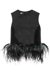 PRADA Feather-trimmed wool and silk-blend top