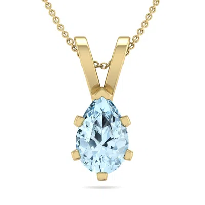 Sselects 3/4 Carat Pear Shape Aquamarine Necklace In 14k Yellow Over Sterling Silver In Blue