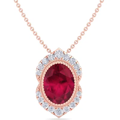 Sselects 1 3/4 Carat Oval Shape Ruby And Diamond Necklace In 14k In Red