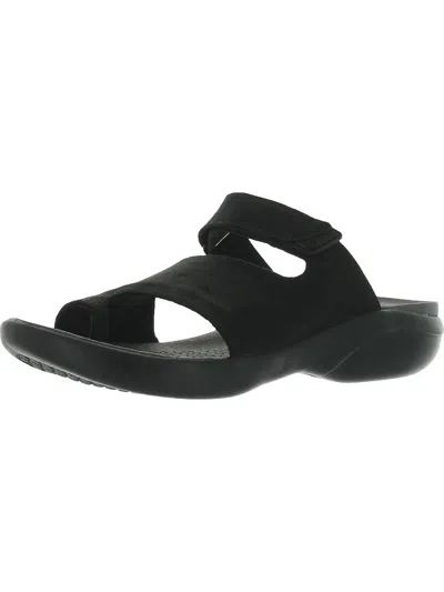 Bzees Carry On Womens Toe Loop Knit Slide Sandals In Black