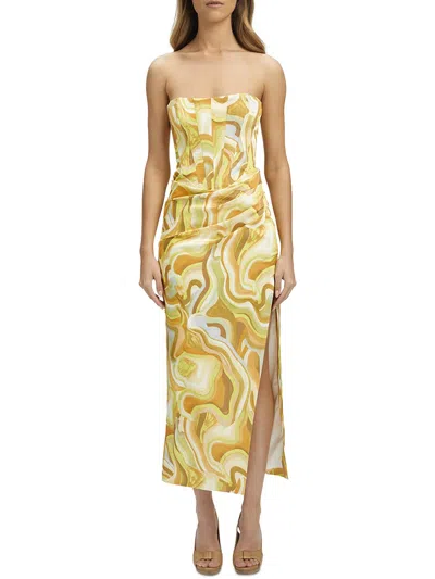 Bardot Womens Corset Seamed Sateen Maxi Dress In Yellow