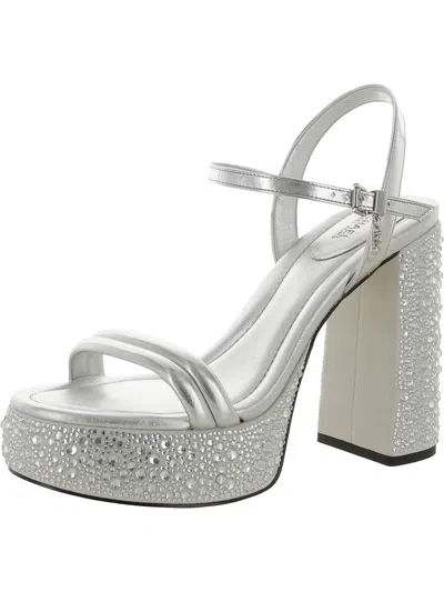 Michael Michael Kors Laci Platform Sandal Womens Leather Ankle Strap Platform Sandals In Silver