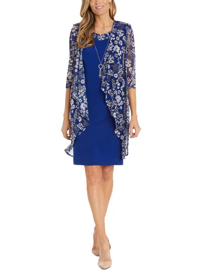 R & M Richards Womens Printed Sheer Two Piece Dress In Blue