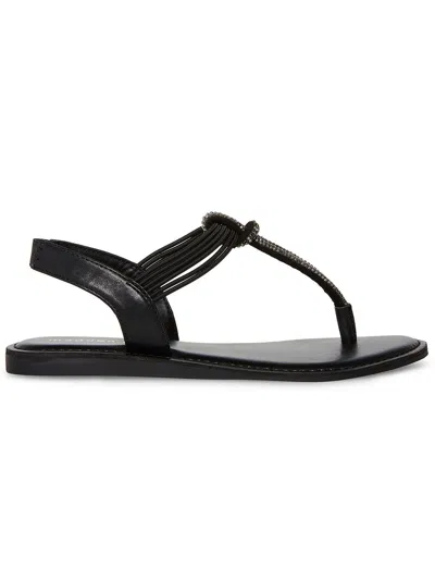 Madden Girl Adore Rhinestone T-strap Flat Sandals In Black