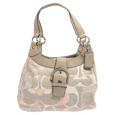 Coach Tri Color Signature Fabric And Leather Hobo In White