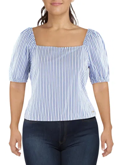 Michael Michael Kors Womens Cotton Square Neck Pullover Top In Blue