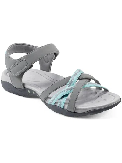 Easy Spirit Womens Cushioned Footbed Faux Leather Strappy Sandals In Grey
