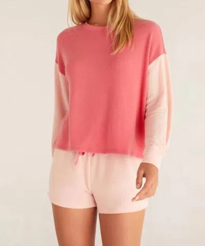 Z Supply Color Block Top In Pink Cherry