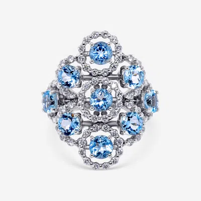 Damiani 18k White Gold, Aquamarine And Diamond 0.80ct. Tw. Statement Ring Sz. 7.25 In Blue