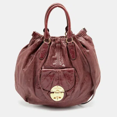 Miu Miu Vitello Lux Leather Front Pocket Hobo In Red