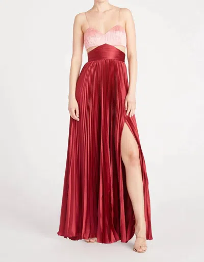 Amur Elodie Pleated Cutout Gown In Peachy Apricot/red Ochre