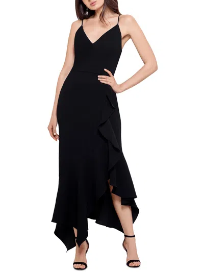 Xscape Womens Crepe Ruffled Midi Dress In Black
