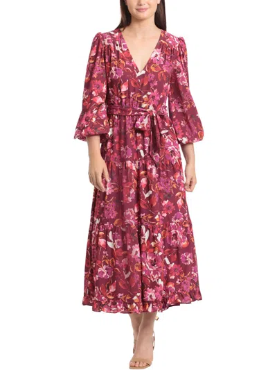 Maggy London Womens Floral Print Polyester Midi Dress In Purple