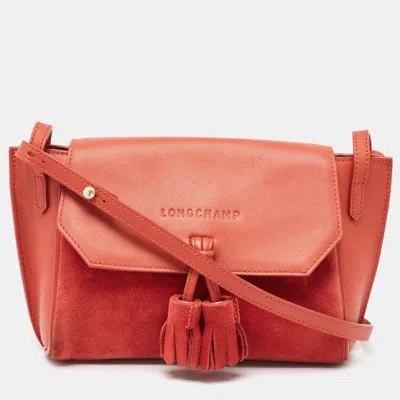 Longchamp Brick Suede And Leather Penelope Crossbody Bag In Pink