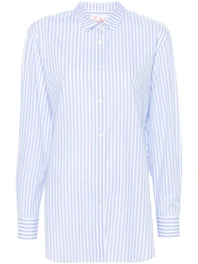 Mc2 Saint Barth Striped Cotton Shirt In Clear Blue