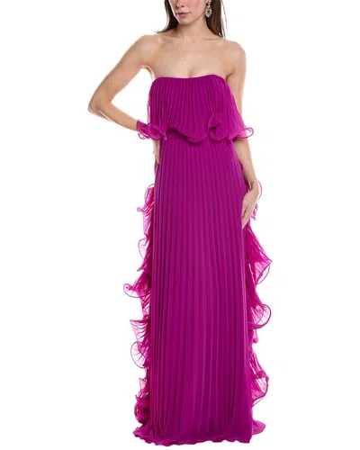 Badgley Mischka Ruffle Gown In Purple