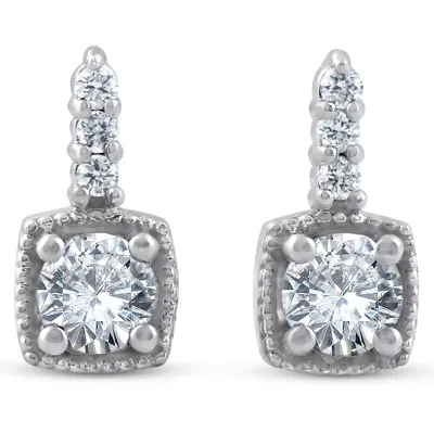 Pompeii3 3/4ct Diamond Cushion Framed Drop Earrings 14k White Gold Petite 11mm Tall In Multi