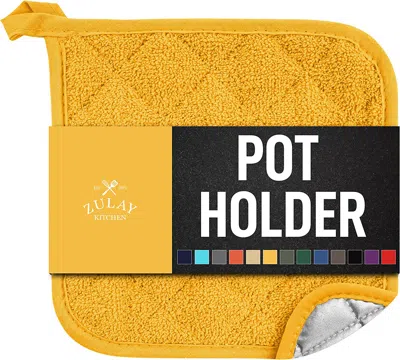 Zulay Kitchen Washable Pot Holders For Kitchen Heat Resistant Cotton In Yellow