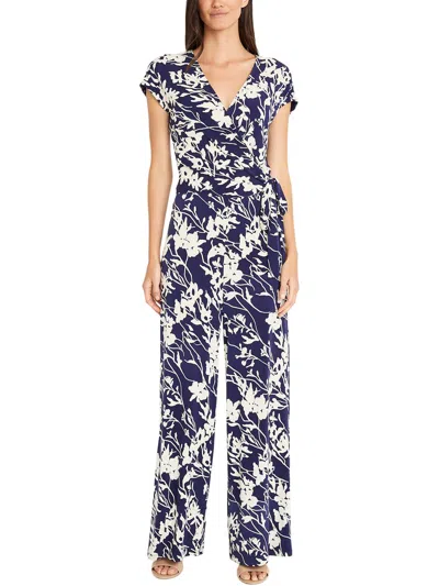 Maggy London Womens Printed Matte Jersey Jumpsuit In Blue