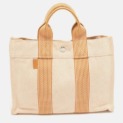Pre-owned Hermes Peach Canvas Fourre Tout Pm Bag In Beige